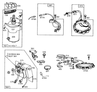 Electric Starter,alternators Diagram and Parts List for 190705-5636-XX  Briggs and Stratton Engine